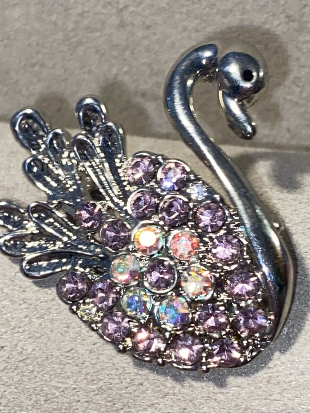 Swarovski-Inspired Pink & AB Crystal Swan Brooch